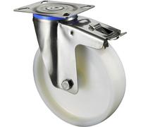 BS Roulettes Roulette pivotante A90 avec blocage total diamètre 125mm capacité de charge 150kg roue en plastique blanc plaque 95x80mm - H120.A90.125