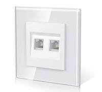 BSEED Double Boîte Réseau Individuelle CAT6 En Verre, Prise En Verre Griffes, Nouvelle Série E, 86mm Blanc