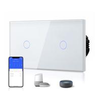 BSEED Double Interrupteur Connecté WIFI Intelligent 1 Gang 1 Voie Interrupteur Tactile WiFi (Ligne Neutre Requise), Interrupteur de Verre compatible avec Alexa/Google Home, 157mm Blanc