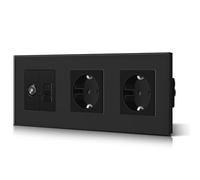 BSEED - Double prise avec connexions pour accessoires TV et PC CAT5e, norme EU, plaque en verre CE, 16A, 100-220V AC, prises noires