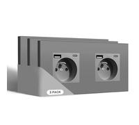 BSEED Double Prise Murale avec USB et 1 Type C,16A Prises de Courant Alternatif avec Panneau en Plastique,Convient au Smartphone,à la Tablette (2 Prises avec USB et Type C,Gris)-3 Paquests