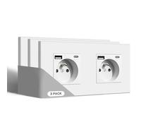 BSEED Double Prise Murale avec USB et 1 Type C,16A Prises de Courant Alternatif avec Panneau en Plastique,Convient au Smartphone,à la Tablette (2 Prises avec USB et Type C,Blanc)-3 Paquests