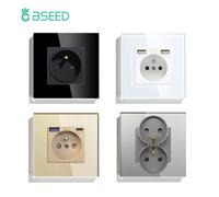 BSEED France prise électrique murale Standard USB type-c Port de Charge panneau de verre 20W Charge rapide prise française 110-250V