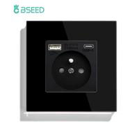 BSEED France Standard prise murale simple Double prise d'alimentation USB type-c Port de Charge prises panneau en verre cristal 16A 110 V-250 V
