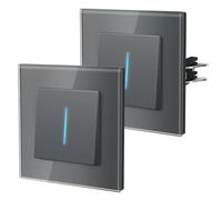 BSEED Interrupteur avec Cristal,Interrupteur Mural avec Griffes,Modern Interrupteur Avec Voyant Lumineux,Facile à Installer,E - Série,1 Gang 1 Voie - 2 Paquets,86mm Gris