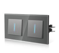 BSEED Interrupteur avec Cristal,Interrupteur Mural avec Griffes,Modern Interrupteur Avec Voyant Lumineux,Facile à Installer,E - Série,1 Gang 2 Voie,157mm Gris
