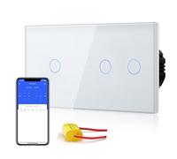 BSEED Interrupteur Connecté Sans Neutre WIFI, Interrupteur Tactile Connecté WIFI 2.4G,Interrupteur Mural avec Panneau en Verre, Compatible avec Google/Tuya/Alexa, 1 Gang et 2 Gang 1 Voie Blanc 157mm