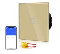 BSEED Interrupteur Connecté Sans Neutre WIFI, Interrupteur Tactile Connecté WIFI 2.4G,Interrupteur Mural avec Panneau en Verre, Compatible avec Google/Tuya/Alexa, 1 Gang 1 Voie Or 86mm