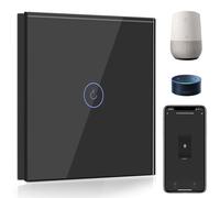 BSEED Interrupteur Connecté WiFi,1 Gang 1 Voie Interrupteur Tactile Mural en Verre WiFi, Compatible avec Alexa et Google Home, Noir (Ligne Neutre Requis)