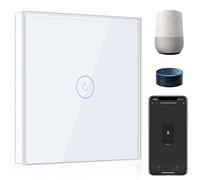BSEED Interrupteur Connecté WiFi,1 Gang 1 Voie Interrupteur Tactile Mural en Verre WiFi, Compatible avec Alexa et Google Home, Blanc (Ligne Neutre Requis)