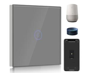 BSEED Interrupteur Connecté WiFi,1 Gang 1 Voie Interrupteur Tactile Mural en Verre WiFi, Compatible avec Alexa et Google Home, Gris (Ligne Neutre Requis)
