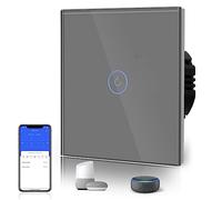 BSEED Interrupteur Connecté WIFI, 1 Gang 1 Voie Interrupteur Tactile WiFi en Verre(Ligne Neutre Requise), Compatible avec Alexa/Google Home, 86mm Gris