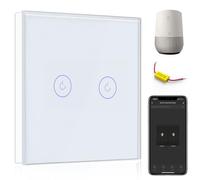 BSEED Interrupteur Connecté WiFi,Blanc Interrupteur tactile 2 Gang 1 Voie,Compatible avec Amazon Alexa et Google Home,Interrupteur Intelligent avec Écran Tactile(aucun fil neutre requis)