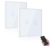 BSEED Interrupteur Connecté WiFi,Blanc Interrupteur Va et Vient avec Écran Tactile,2 Gang 2 Voie Interrupteur Tactile Mural WiFi,Compatible avec Alexa etGoogle Home(Ligne Neutre Requis)-2Pack