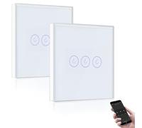 BSEED Interrupteur Connecté WiFi,Blanc Interrupteur Va et Vient avec Écran Tactile,3 Gang 2 Voie Interrupteur Tactile Mural WiFi,Compatible avec Alexa etGoogle Home(Ligne Neutre Requis)-2Pack