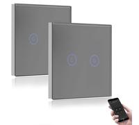 BSEED Interrupteur Connecté WiFi,Gris Interrupteur Va et Vient avec Écran Tactile,2 Gang 2 Voie Interrupteur Tactile Mural WiFi,Compatible avec Alexa et Google Home(Ligne Neutre Requis)-2Pack