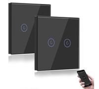 BSEED Interrupteur Connecté WiFi,Noir Interrupteur Va et Vient avec Écran Tactile,2 Gang 2 Voie Interrupteur Tactile Mural WiFi,Compatible avec Alexa et Google Home(Ligne Neutre Requis)-2Pack
