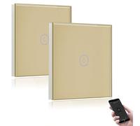 BSEED Interrupteur Connecté WiFi,Or Interrupteur Va et Vient avec Écran Tactile,1 Gang 2 Voie Interrupteur Tactile Mural WiFi,Compatible avec Alexa et Google Home(Ligne Neutre Requis)-2Pack