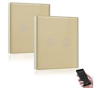 BSEED Interrupteur Connecté WiFi,Or Interrupteur Va et Vient avec Écran Tactile,2 Gang 2 Voie Interrupteur Tactile Mural WiFi,Compatible avec Alexa et Google Home(Ligne Neutre Requis)-2Pack