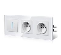 BSEED Interrupteur de lumière avec prise en verre, interrupteur mural avec griffe, Fils à connexion rapide pour une installation rapide, nouvelle série E, 1 Gang 2 Voie, Blanc 228mm