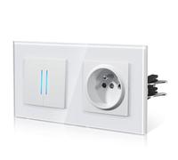 BSEED Interrupteur de lumière avec prise en verre, interrupteur mural avec griffe, Fils à connexion rapide pour une installation rapide, nouvelle série E, 2 Gang 1 Voie, Blanc 157mm