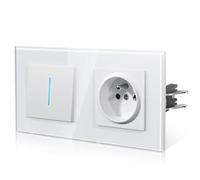 BSEED Interrupteur de lumière avec prise en verre, interrupteur mural avec griffe, Fils à connexion rapide pour une installation rapide, nouvelle série E, 1 Gang 1 Voie, Blanc 157mm