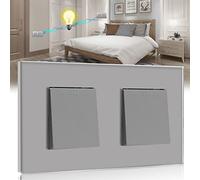 BSEED Interrupteur Mural,1 Gang 2 Voies+1 Gang 2 Voies Gris 157 * 86mm,Interrupteur Double va et Vient Encastrable avec Cristal Cadre en Verre
