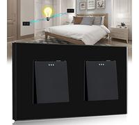 BSEED Interrupteur Mural,1 Gang 2 Voies+1 Gang 2 Voies Noir 157 * 86mm,Interrupteur Double va et Vient Encastrable avec Cristal Cadre en Verre