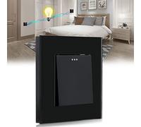 BSEED Interrupteur Mural,1 Gang 2 Voies Noir 86 * 86mm,Interrupteur va et Vient Encastrable avec Cristal Cadre en Verre