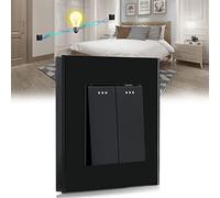 BSEED Interrupteur Mural,2 Gang 2 Voies Noir 86 * 86mm,Interrupteur va et Vient Encastrable avec Cristal Cadre en Verre