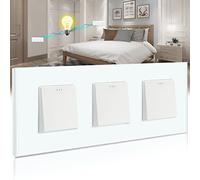 BSEED Interrupteur Mural,Triple 1 Gang 2 Voies Blanc 228 * 86mm,Interrupteur va et Vient Encastrable avec Cristal Cadre en Verre