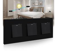 BSEED Interrupteur Mural,Triple 1 Gang 2 Voies Noir 228 * 86mm,Interrupteur va et Vient Encastrable avec Cristal Cadre en Verre