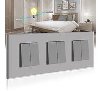 BSEED Interrupteur Mural,Triple 2 Gang 2 Voies Gris 228 * 86mm,Interrupteur va et Vient Encastrable avec Cristal Cadre en Verre