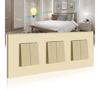 BSEED Interrupteur Mural,Triple 2 Gang 2 Voies Or 228 * 86mm,Interrupteur va et Vient Encastrable avec Cristal Cadre en Verre