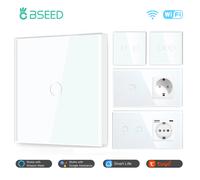 BSEED - interrupteur mural Wifi Standard ue, 1/2/3 boutons, 1/2/3 voies, interrupteurs intelligents tactiles, prises murales, contrôle Google Alexa Tuya 2Gang Socket