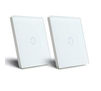 BSEED Interrupteur Tactile 1 Gang 1 Voie,Blanc Commutateur de Lumière avec LED Affichage Light,Interrupteur Tactile avec Capteur Tactile Panneau Verre Cristal-Pas de fil Neutre-2 Pack