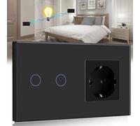 BSEED Interrupteur tactile avec prise de courant avec affichage LED 2 voies 2 voies Touchez le champ de capteur tactile Prise murale LED Lampes LED Noir (pas interrupteur intelligent)