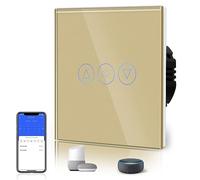 BSEED Interrupteur Tactile Dimmer, Interupteur Intelligent WiFi Variateur avec lumières LED, Nécessite Un Fil Neutre, Interrupteur Mural en Verre, 1 Gang 1 Voie, Compatible avec Alexa/Google, Or