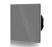 BSEED Interrupteur Tactile en Verre Interrupteur Mural,Gris,86mm | Interupteur Tactile avec Voyant Lumineux, Rétroéclairage LED, Verre anti-empreintes, 1 Gang 1 Voie