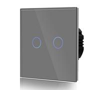 BSEED Interrupteur Tactile en Verre Interrupteur Mural,Gris,86mm | Interupteur Tactile avec Voyant Lumineux, Rétroéclairage LED, Verre anti-empreintes, 2 Gang 2 Voie