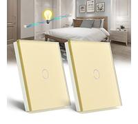 BSEED Interrupteur Tactile va et vient,Or 1 Gang 2 Voie Commutateur de Lumière avec LED Affichage Light,Interrupteur Tactile avec Capteur Tactile Panneau Verre Cristal-Pas de fil Neutre-2 Pack
