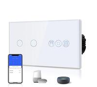 BSEED Interrupteur Tactile WiFi 2 Gang 1 voie avec Interrupteur Volet Roulant Intelligent, contrôle à distance via application Smart Life/Tuya,compatible avec Alexa et Google Home, Blanc