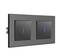 BSEED Interrupteur va et vient Avec Griffes, Interrupteur Mural Avec Voyant Lumineux, Port de connexion rapide, Cadre avant PC, 1 Gang 2 Voie, 157mm, Gris