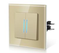 BSEED Interrupteur va-et-vient, Interrupteur Mural Connexion rapide, Borne à encliquetage, Modern Interrupteur Avec Voyant Lumineux, Verre, 2 Gang 2 Voie,86mm Or