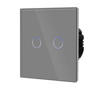 BSEED Interrupteur Variateur,Interrupteur Tactile Gradateur,Gris,86mm | Interupteur Tactile avec Voyant Lumineux, Rétroéclairage LED, Verre anti-empreintes, Dimmer 2 Gang 1 Voie