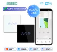 BSEED Interrupteur Wi-Fi pour volet roulant, interrupteur intelligent pour store, interrupteurs tactiles muraux en cristal, contrôle sans fil via l'application Smart Life Tuya Alexa 5pcs White