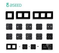 Bseed - pièces de prise USB type-c Standard ue, interrupteur à bouton, Internet TV, HDMI Satellite avec cadre en verre, pièces de fonction noires à monter soi-même