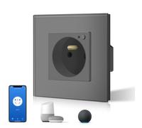BSEED Prise Connectée Programmable, Prise Electrique Intelligente Compatible avec Alexa/Google Home/Tuya APP, Prises de courant Wifi 16 Amp 240V 86 * 86mm Gris (Ligne Neutre Requise)