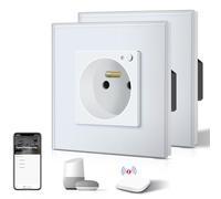 BSEED Prise Connectée Programmable, Prise Electrique Intelligente Compatible avec Alexa/Google Home/Tuya APP, 2 Paquets, Prises de courant Zigbee(hub ZigBee nécessaire), 86mm, Blanc