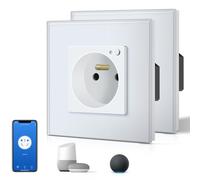 BSEED Prise Connectée Programmable, WIFI Prise Electrique Intelligente Compatible avec Alexa/Google Home/Tuya APP, 2 Paquets, Fonction de surveillance énergétique(Ligne Neutre Requise), 86mm, Blanc